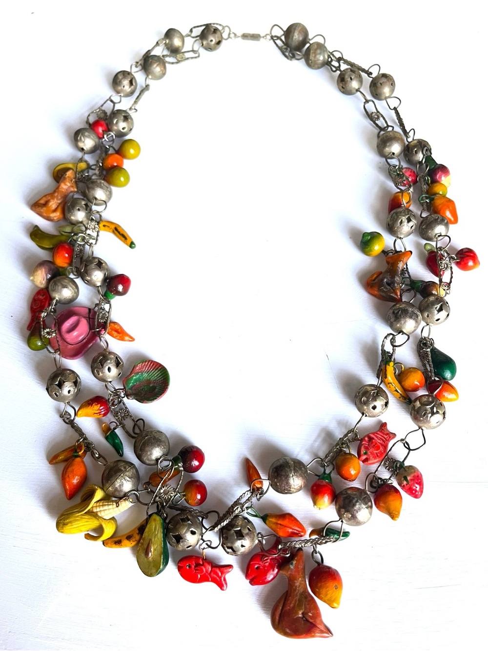 Vintage Mexican Wedding Folk Art Charm Necklace